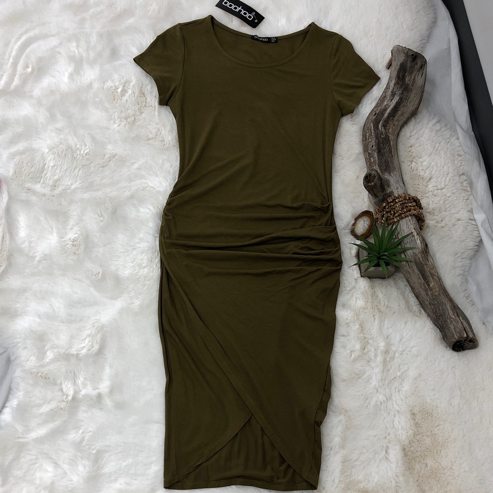 Boohoo Olive Green Midi Dress